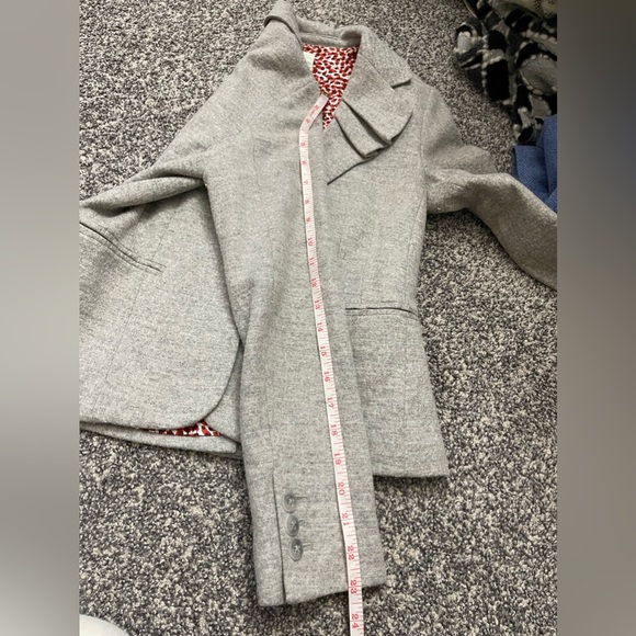Anthropologie Elevenses Gray Pleated Collar Wool Career Office Blazer Sz US 4 - Picture 9 of 9